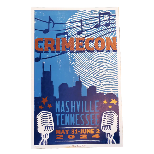 Promotional poster for CrimeCon event in Nashville, Tennessee.