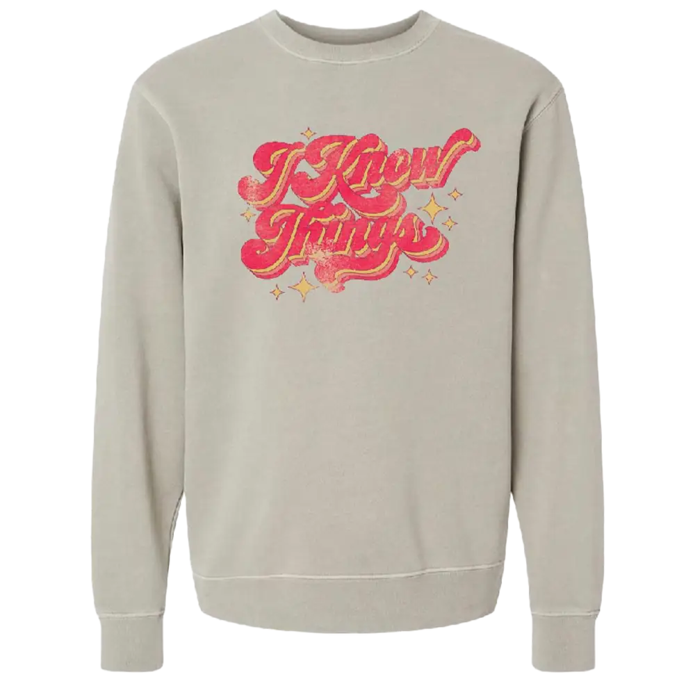 Light gray sweatshirt with pink ’I Love Tacos’ text design on the front.