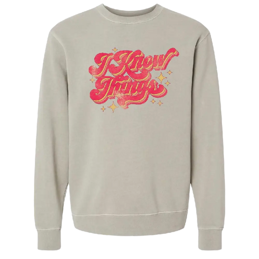 Light gray sweatshirt with pink ’I Love Tacos’ text design on the front.