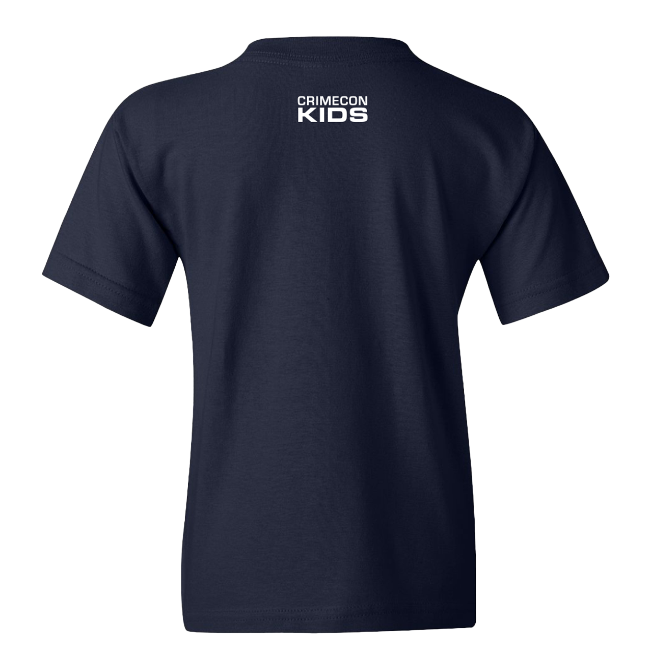 Navy blue t-shirt with ’CRIMECON KIDS’ printed on the back.